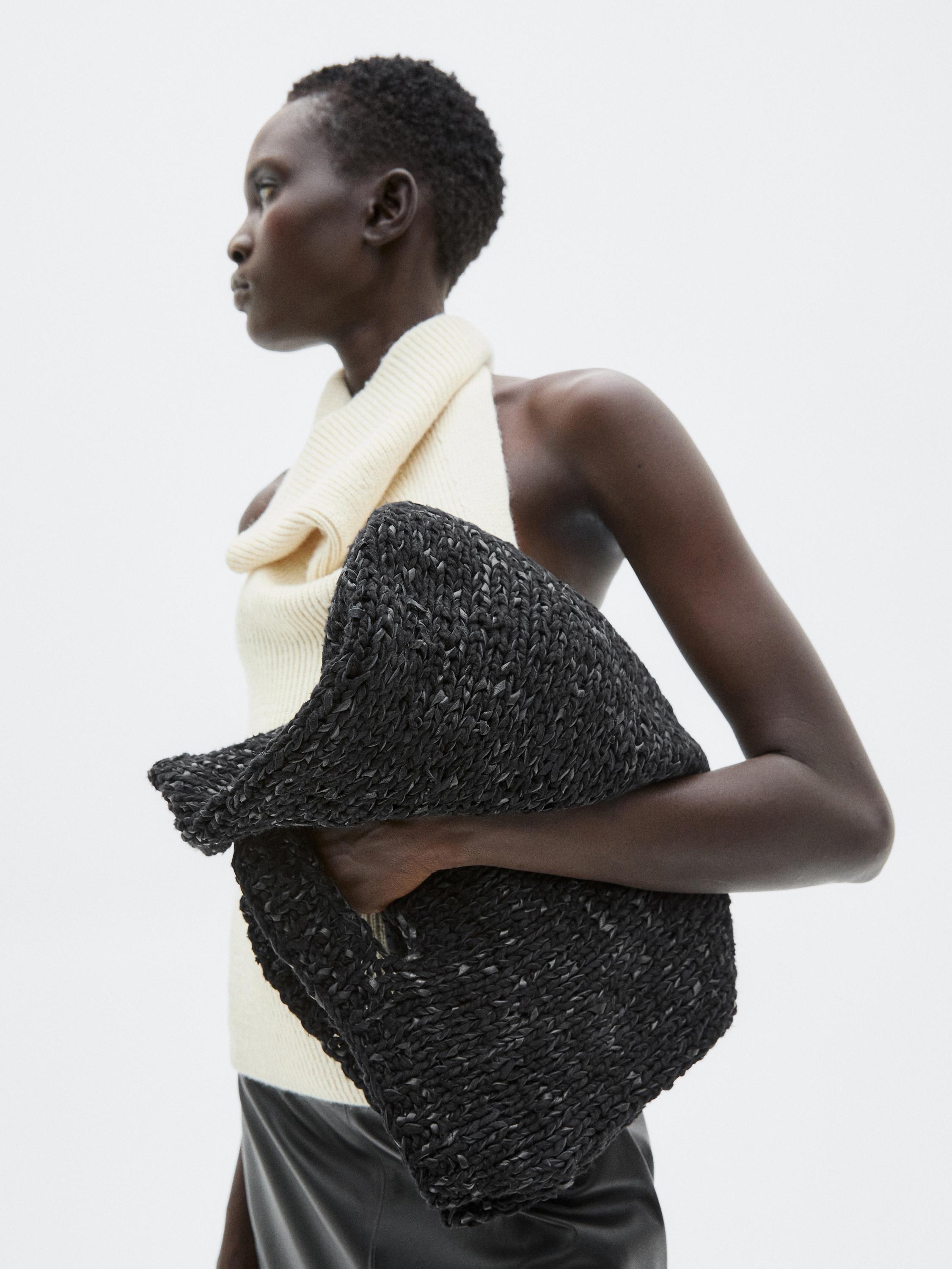 Large crochet knit leather bag - LIMITED